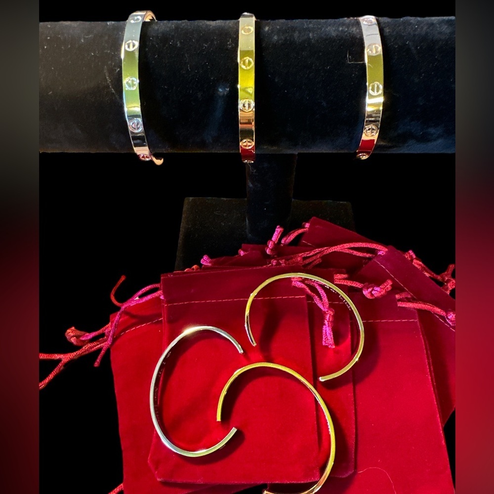 WHAT is Love Titanium Cuff Bracelet - Silver, Gold and Rose Gold 7” Adju… - Picture 2 of 9